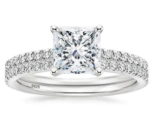 Square cut zircon bridal set in 925 sterling silver for women