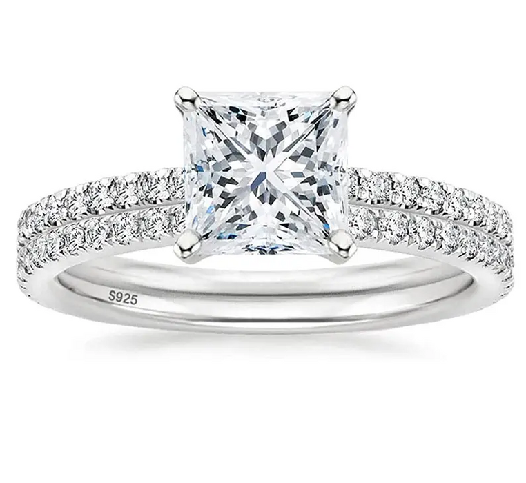 Square cut zircon bridal set in 925 sterling silver for women