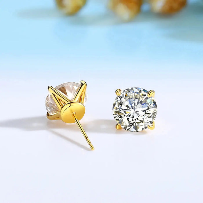 14K Gold Moissanite Stud Earrings – 0.5CT–3CT VVS1 Round Cut AU585 Certified SF