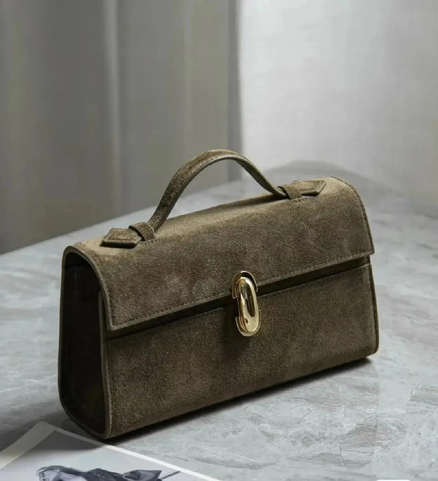 Women’s Leather Baguette Handbag – Minimalist Day Clutch SF