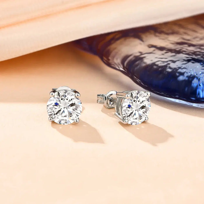 Moissanite Stud Earrings – 2ct D-Color Round Cut SF