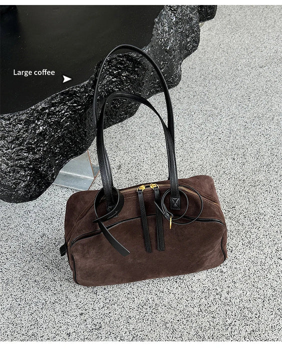 Women's Genuine Cowhide Leather Tote Bag – Large Capacity Suede Velvet Shoulder Handbag SF