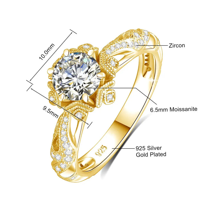 925 Sterling Silver Moissanite Ring – 1ct Skeleton Design with Zircon Accents SF