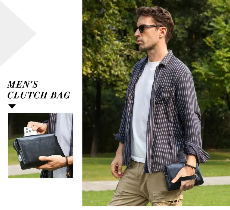 Men’s Leather Clutch Bag – Large Capacity Casual Hand Carry Bag SF