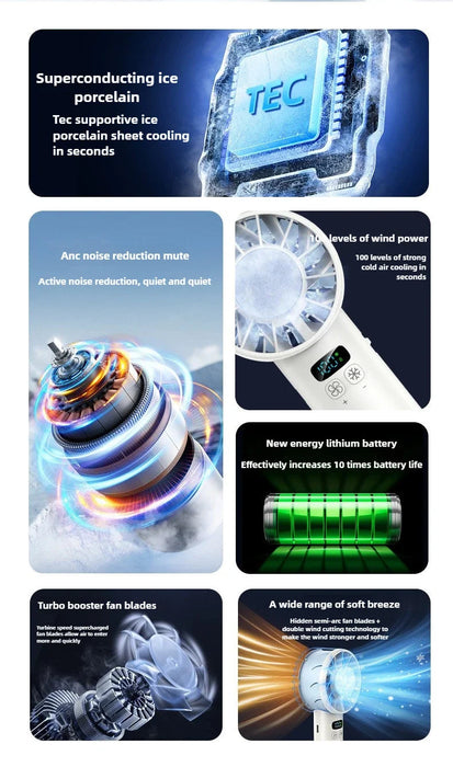 Portable Ice Cooling Handheld Fan – 5200mAh USB Rechargeable High-Speed Mini Fan Sf