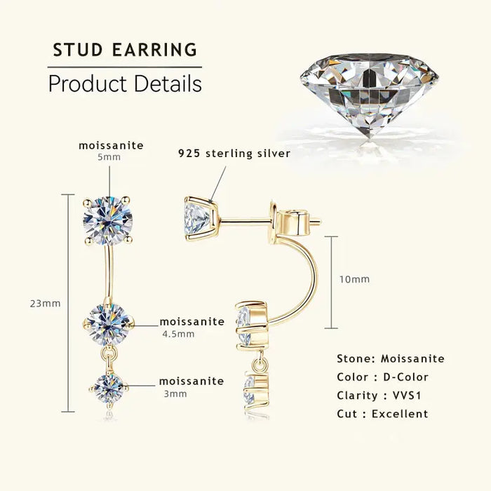 Moissanite Stud Earrings – D-Color VVS1 2-in-1 Sterling Silver SF