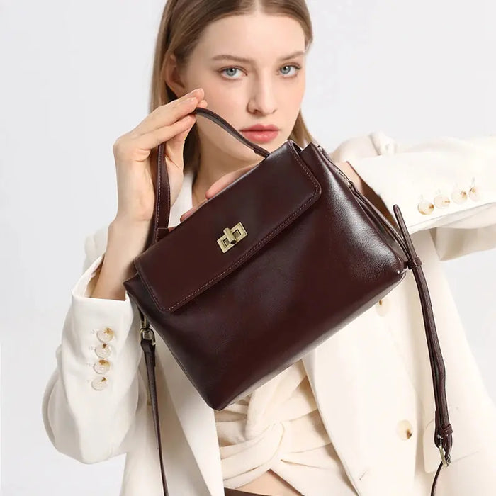 Women’s  Leather Shoulder Bag – Compact Casual Satchel SF