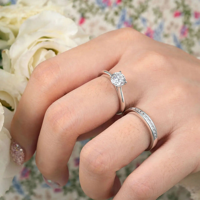 Bridal Ring Set – 1ct Round Cut Zircon in 925 Sterling Silver SF
