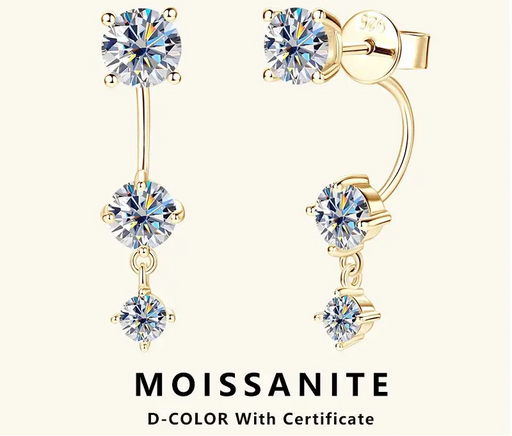 D-color VVS1 moissanite double-sided stud earrings in 925 sterling silver