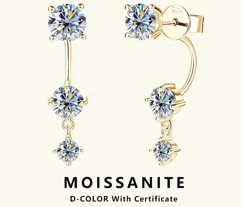 D-color VVS1 moissanite double-sided stud earrings in 925 sterling silver