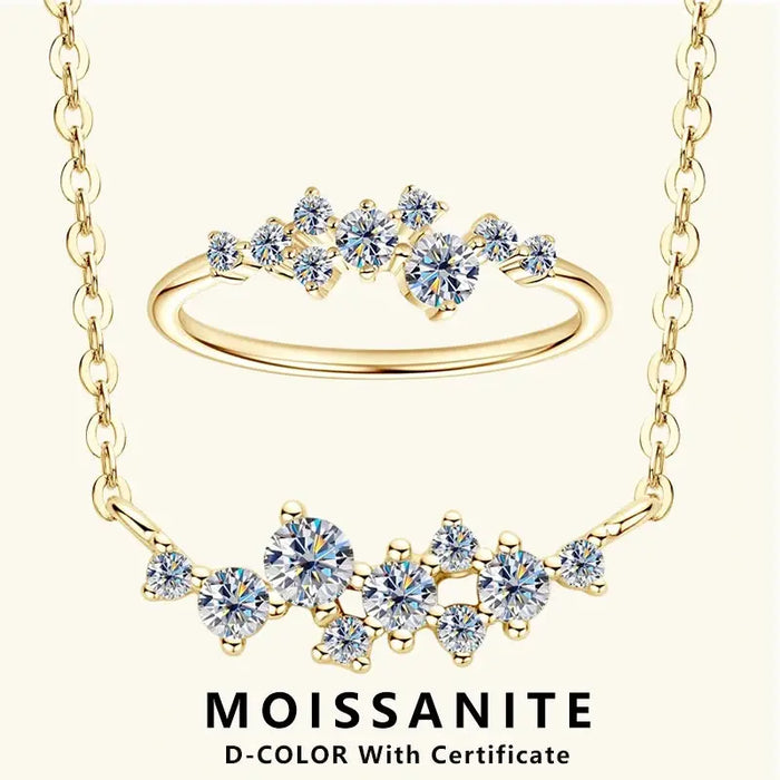 925 sterling silver moissanite necklace and ring set with D-color VVS1 stones