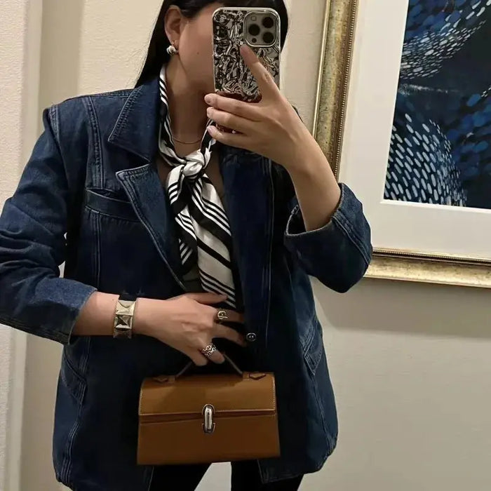 Women’s Leather Baguette Handbag – Minimalist Day Clutch SF