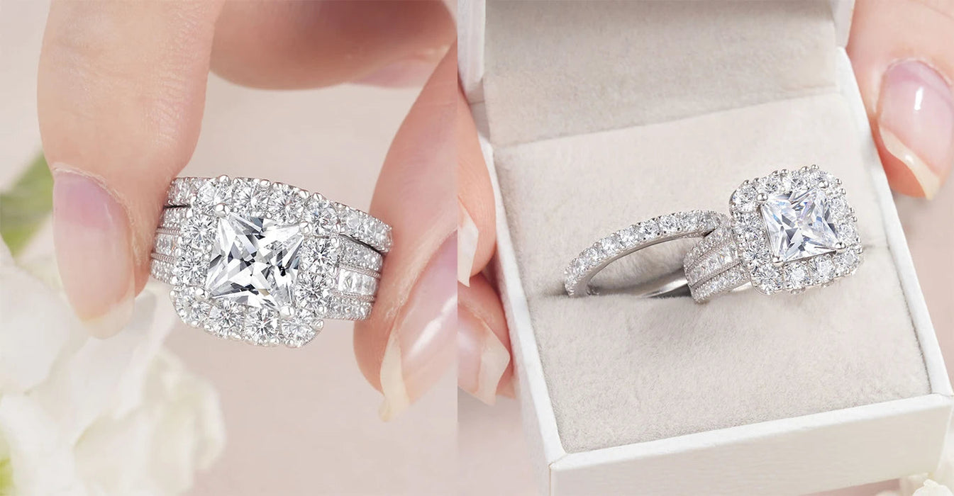 Bridal Ring Set – 7.5mm Princess Cut Cubic Zirconia SF