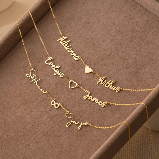 Personalized stainless steel multiple name necklace for women with custom family names