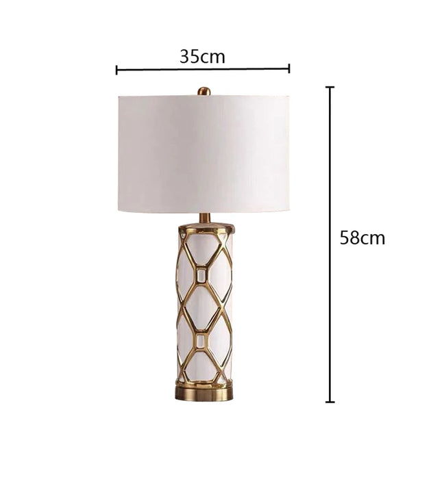 Nordic Ceramic Table Lamp – Elegant Fabric Shade Light for Bedroom & Living Room - Samanta Factory