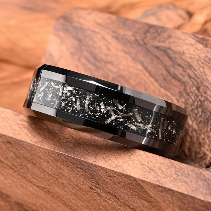 Men’s Tungsten Ring – Meteorite Inlay Wedding Band SF