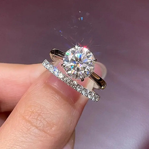 2.0ct Moissanite Engagement Ring Set in 925 Sterling Silver with Gold Plating