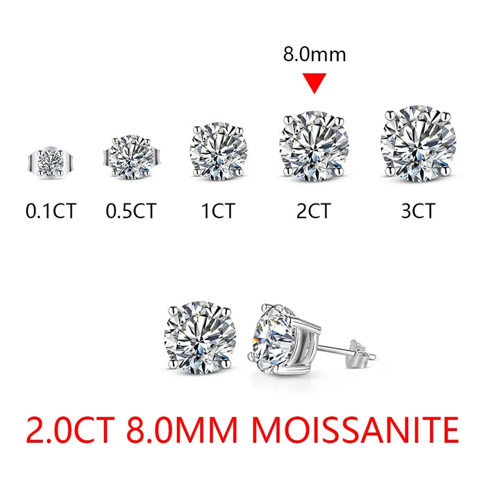 Moissanite Stud Earrings – 2ct D-Color Round Cut SF