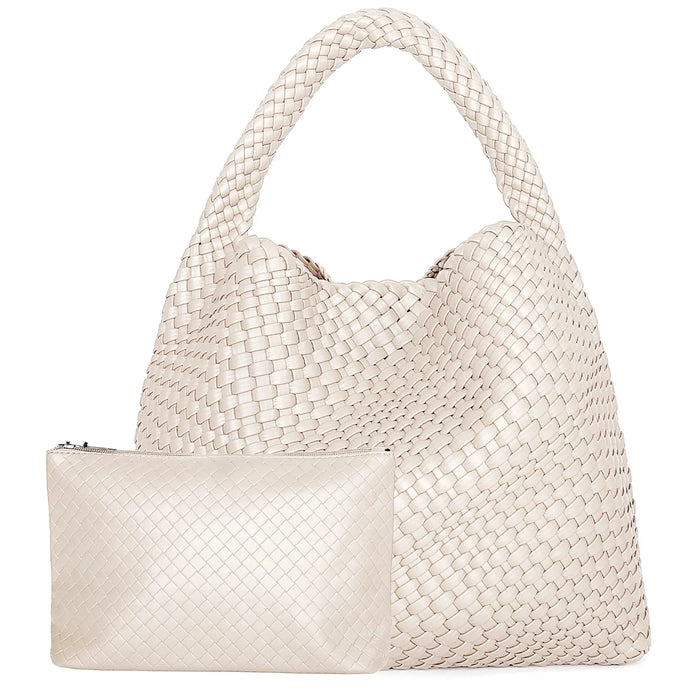 Women’s Woven PU Leather Tote Bag – Soft Handcrafted Shoulder Bag SF