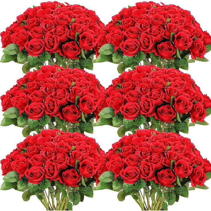 Artificial Velvet Roses – 50PCS Long-Stem Flower Bouquet SF