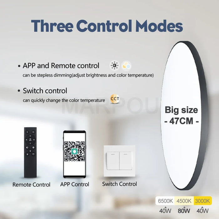MARPOU Big Size Smart ceiling lamp led lamp for bedroom 80W ceiling lights with Remote control Dimmable led lights for room - Samanta Factory