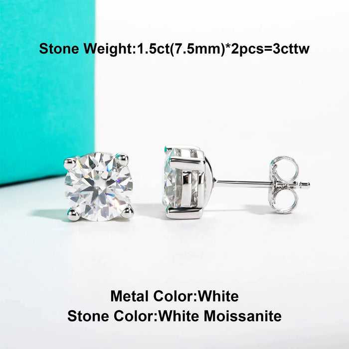 10K Gold Post Moissanite Stud Earrings with GRA Certificate SF
