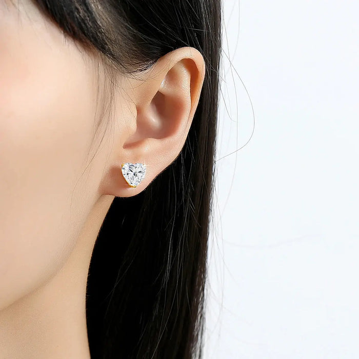 14K Gold Heart-Shaped Moissanite Stud Earrings – 1CT–3CT VVS1 AU585 Certified SF