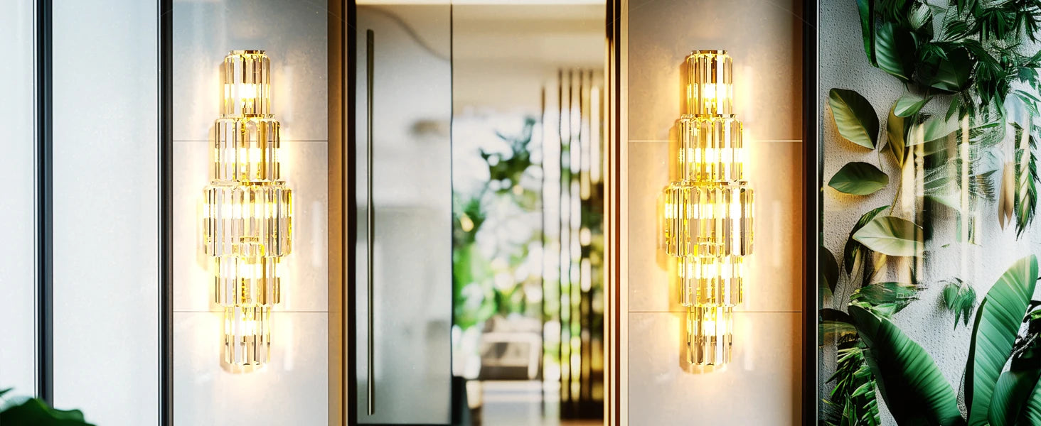Crystal Wall Sconce – Luxurious 3- or 5-Tier LED Lighting with Gold Finish - Samanta Factory