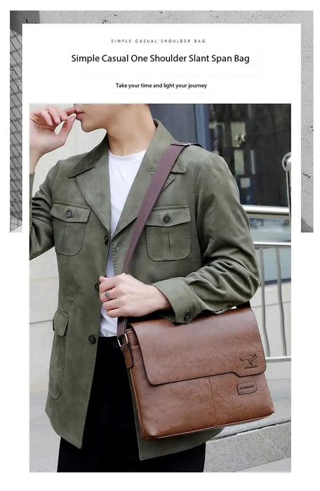 Men’s Business Satchel Bag – Slim PU Leather Shoulder Bag SF