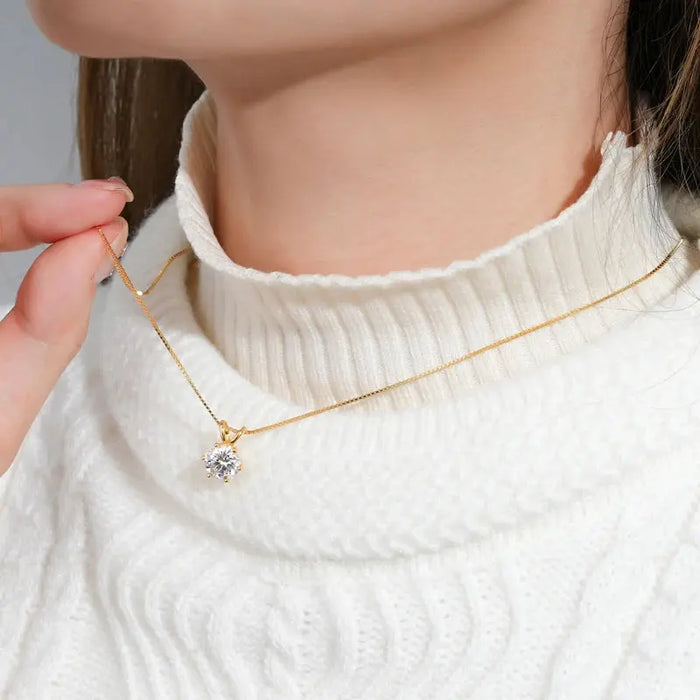 Moissanite Pendant Necklace – D-Color Round Solitaire SF