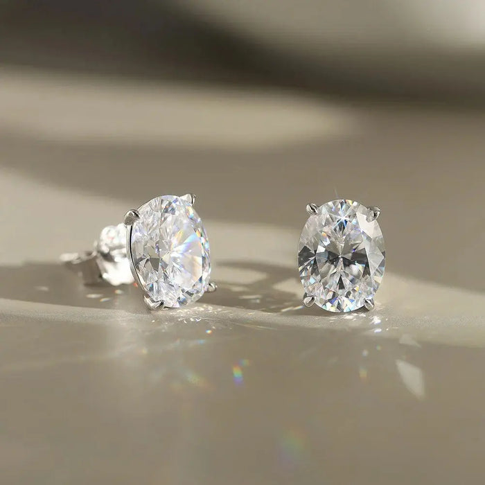 Oval Moissanite Stud Earrings – 0.5–3CT Brilliant Cut in 925 Sterling Silver SF