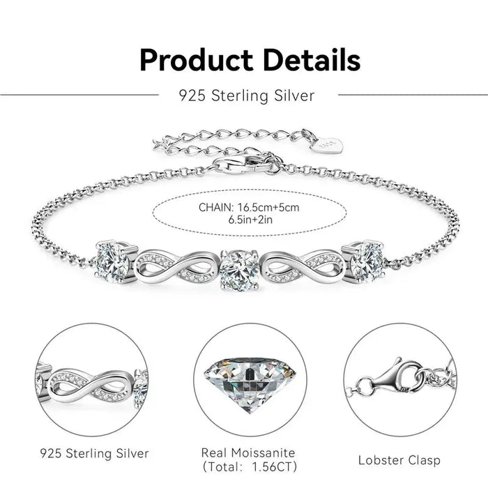 925 Sterling Silver Bracelet – D-Color Moissanite, Certified Fine Jewelry SF