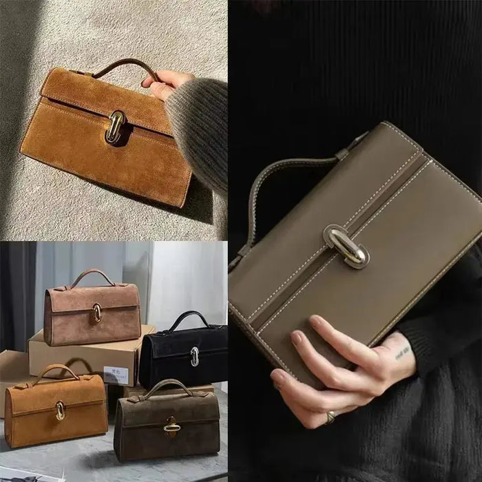Women’s Leather Baguette Handbag – Minimalist Day Clutch SF