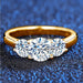 3-Stone Moissanite Engagement Ring – 2 CT D Color Yellow Gold Plated S925 Silver SF