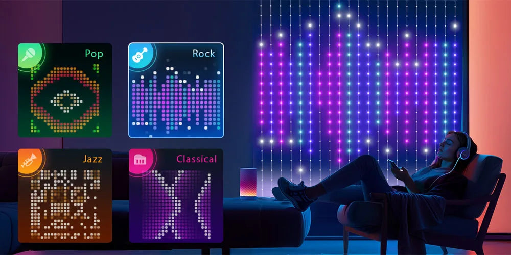 Smart LED Curtain Lights – APP Controlled RGB Fairy String for Christmas Decor - Samanta Factory