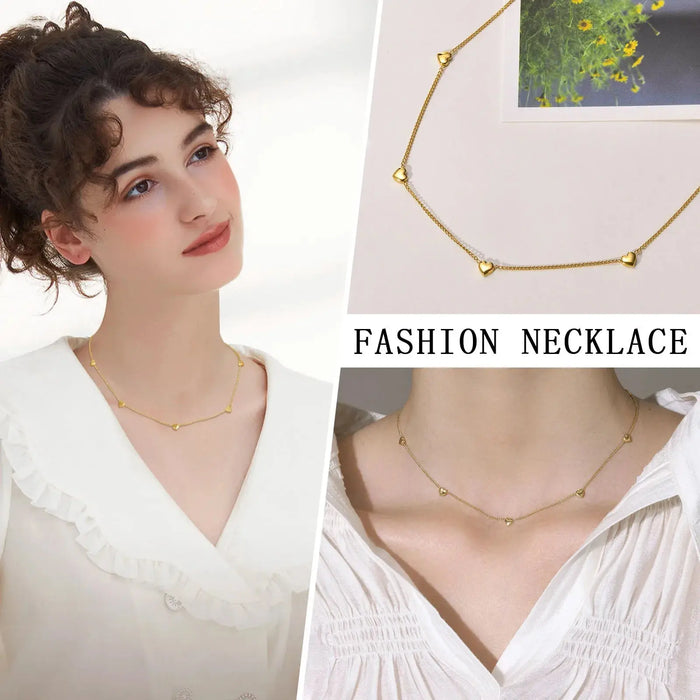 Heart Link Chain Necklace – Gold Stainless Steel Design SF
