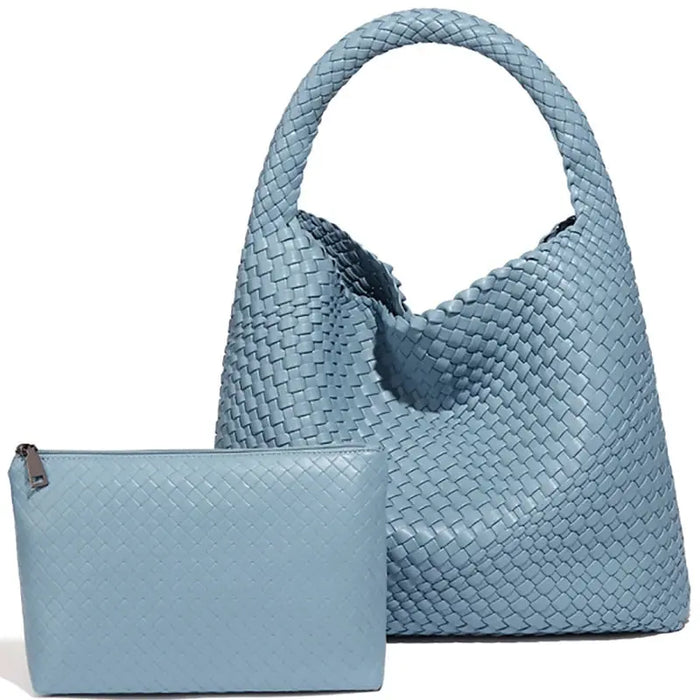 Women’s Woven PU Leather Tote Bag – Soft Handcrafted Shoulder Bag SF