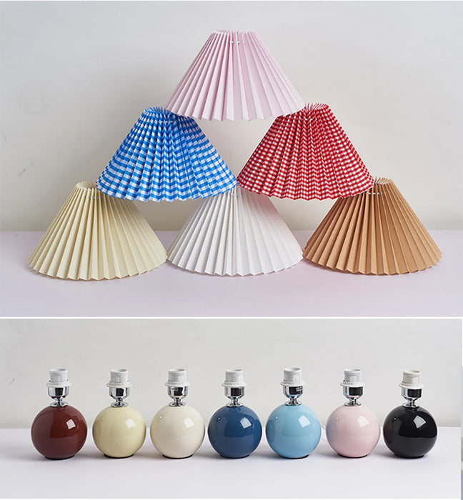 Korean Table Lamp – Vintage Pleated Fabric Shade with Ceramic Base - Samanta Factory