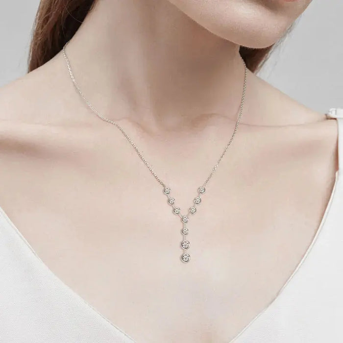 925 Sterling Silver Moissanite Y-Shaped Pendant Necklace SF