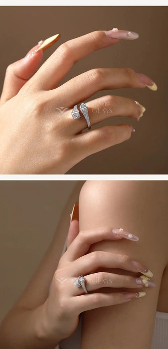 Double Snake Moissanite Ring – S925 Silver Adjustable Design SF