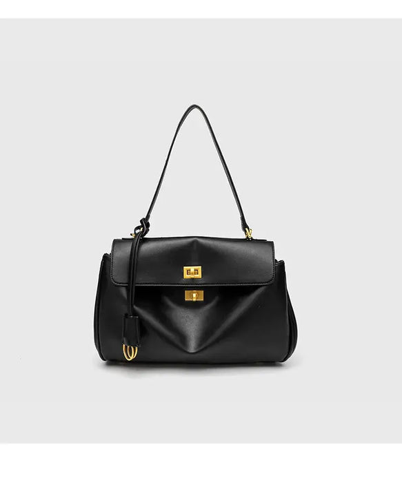 Microfiber Leather Shoulder Bag – Large Square with Lock SF