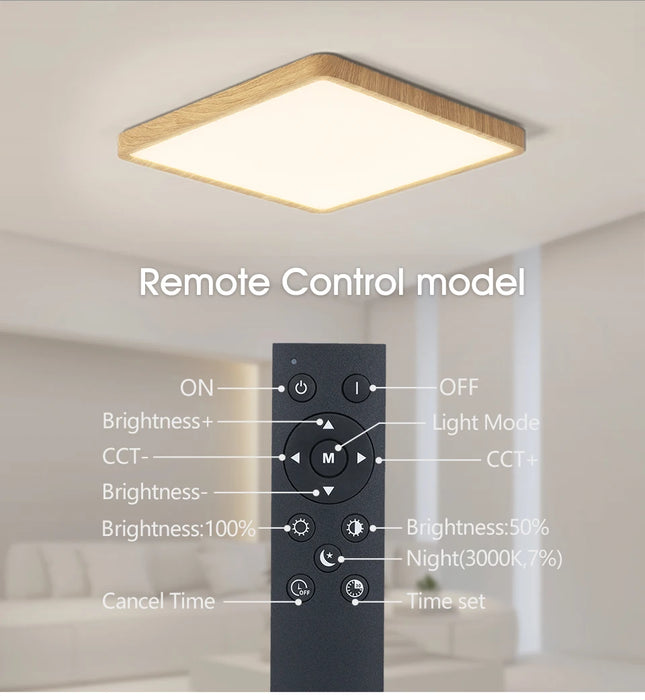 MARPOU Tuya Smart LED Ceiling Lamp Wood Grain App Voice Control Alexa/Google Remote Control Square Ceiling Lights Living Room - Samanta Factory