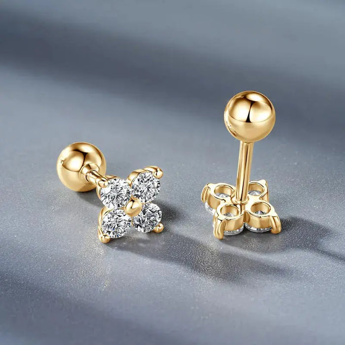 Moissanite Stud Earrings – 10k Gold Four-Leaf Clover Design SF