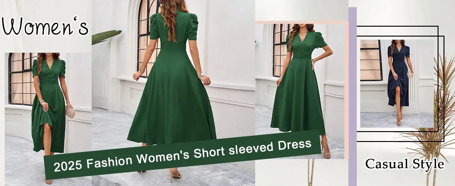 Junior Y2K Midi Dress – Puff Sleeves & Slim A-Line Silhouette - Samanta Factory