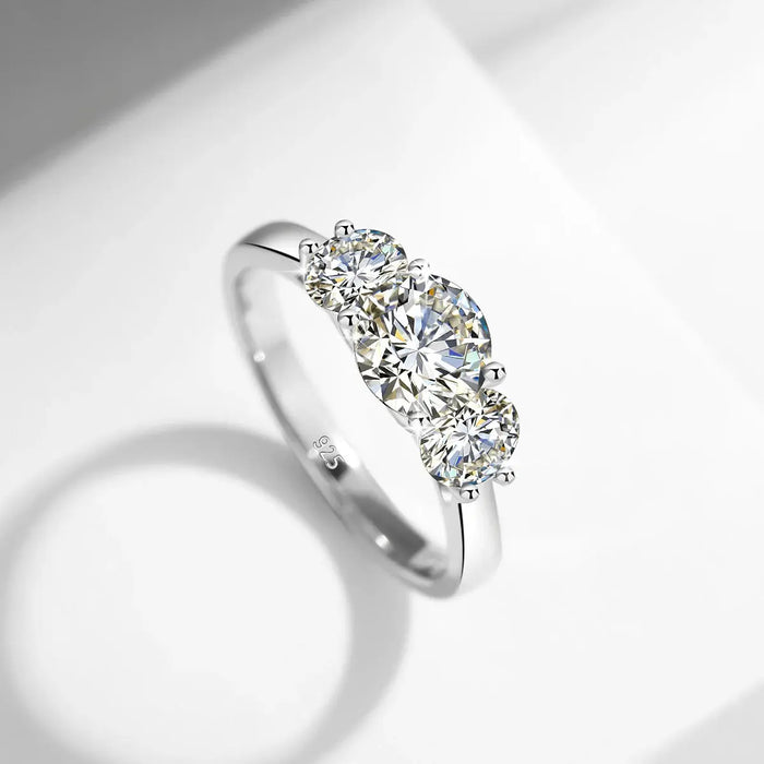 3-Stone Moissanite Engagement Ring – 2 CT D Color Yellow Gold Plated S925 Silver SF