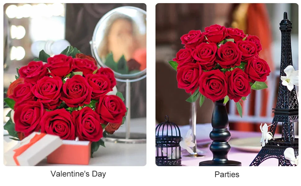Velvet Artificial Roses – Real Touch 50PCS Bouquet for DIY & Decor Samanta Factory