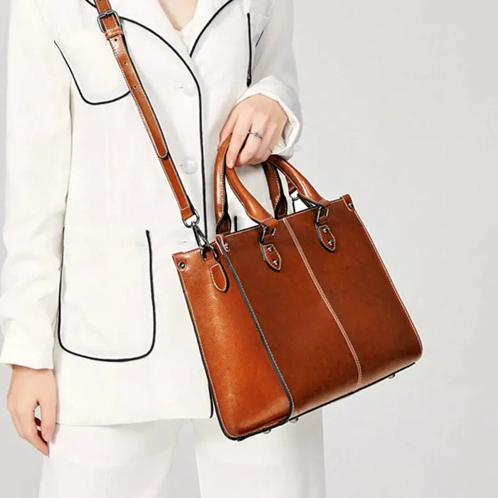 Women’s Leather Tote Bag – Fashion Box-Shape Handbag SF