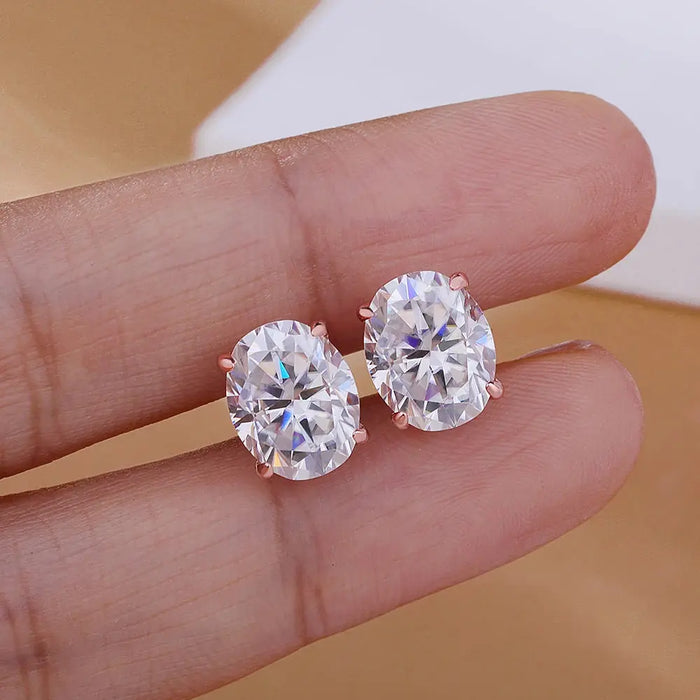 Moissanite Stud Earrings – D Color Oval Cut Sterling Silver SF