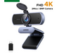 4K Ultra HD USB webcam with 8MP auto focus sensor 3840x2160 resolution plug and play setup for video calls and live streaming on desk monitor