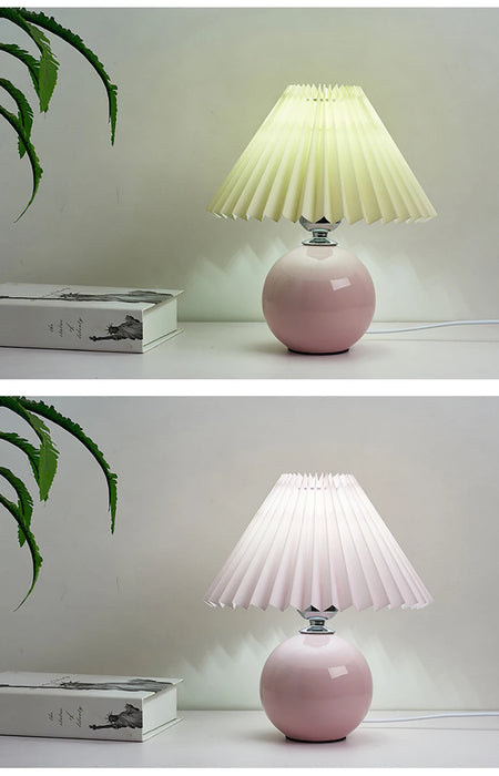 Korean Table Lamp – Vintage Pleated Fabric Shade with Ceramic Base - Samanta Factory